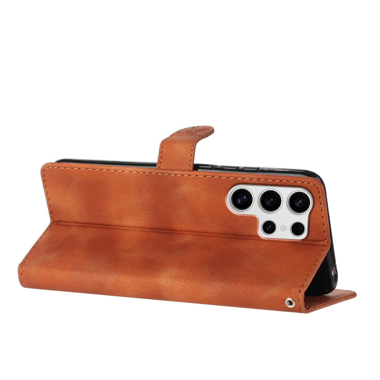 For Samsung Galaxy S25 Ultra 5G Flower Butterfly Embossing Pattern Leather Phone Case(Brown) by buy2fix