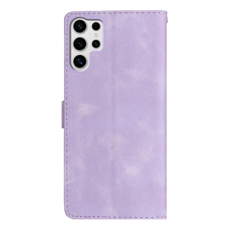 For Samsung Galaxy S25 Ultra 5G Flower Butterfly Embossing Pattern Leather Phone Case(Purple) by buy2fix