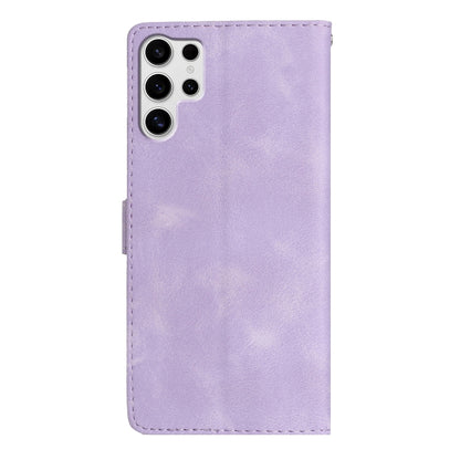 For Samsung Galaxy S25 Ultra 5G Flower Butterfly Embossing Pattern Leather Phone Case(Purple) by buy2fix