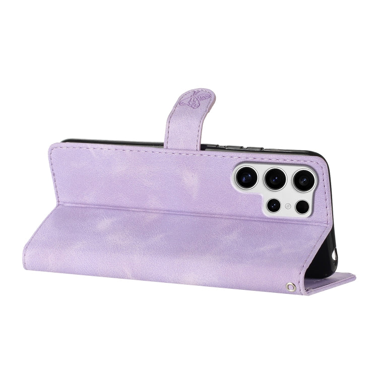 For Samsung Galaxy S25 Ultra 5G Flower Butterfly Embossing Pattern Leather Phone Case(Purple) by buy2fix