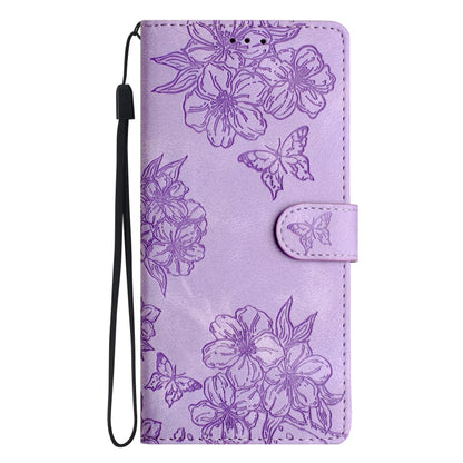 For Samsung Galaxy S25 5G Cherry Blossom Butterfly Skin Feel Embossed PU Phone Case(Purple) by buy2fix