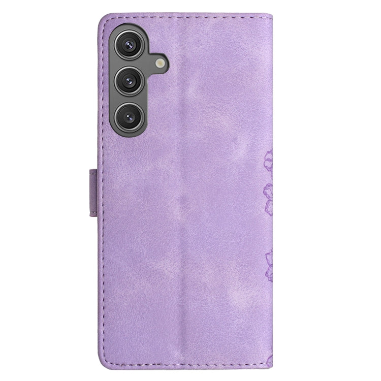For Samsung Galaxy S25 5G Cherry Blossom Butterfly Skin Feel Embossed PU Phone Case(Purple) by buy2fix