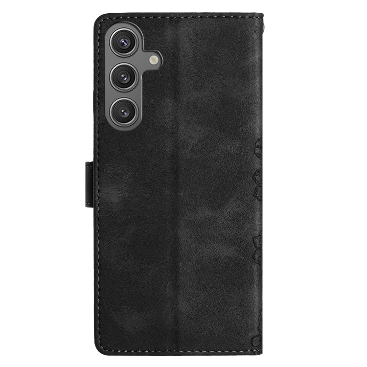 For Samsung Galaxy S25 5G Cherry Blossom Butterfly Skin Feel Embossed PU Phone Case(Black) by buy2fix