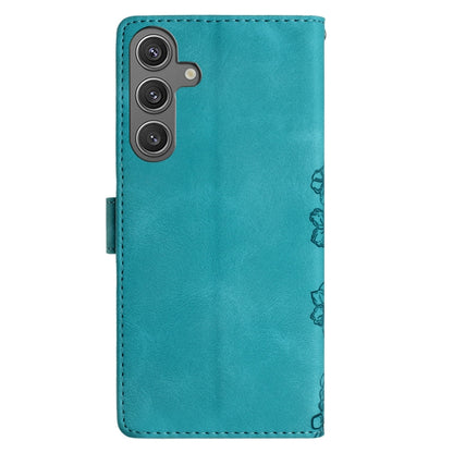 For Samsung Galaxy S25+ 5G Cherry Blossom Butterfly Skin Feel Embossed PU Phone Case(Green) by buy2fix