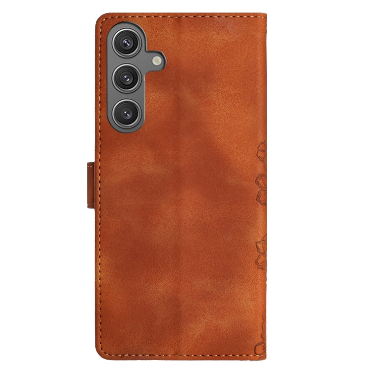 For Samsung Galaxy S25+ 5G Cherry Blossom Butterfly Skin Feel Embossed PU Phone Case(Brown) by buy2fix