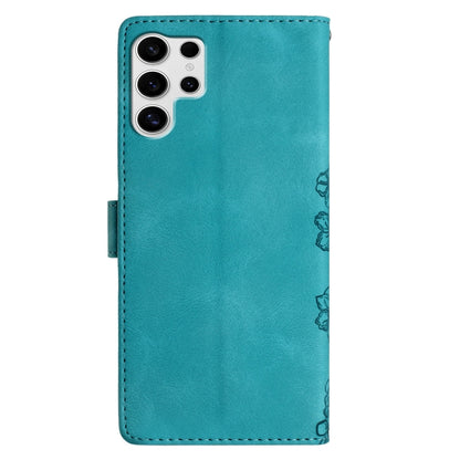 For Samsung Galaxy S25 Ultra 5G Cherry Blossom Butterfly Skin Feel Embossed PU Phone Case(Green) by buy2fix