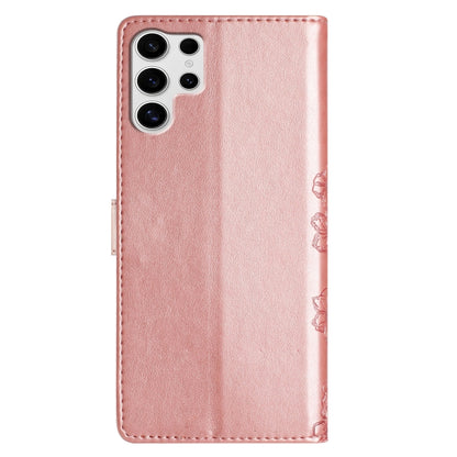 For Samsung Galaxy S25 Ultra 5G Cherry Blossom Butterfly Skin Feel Embossed PU Phone Case(Rose Gold) by buy2fix