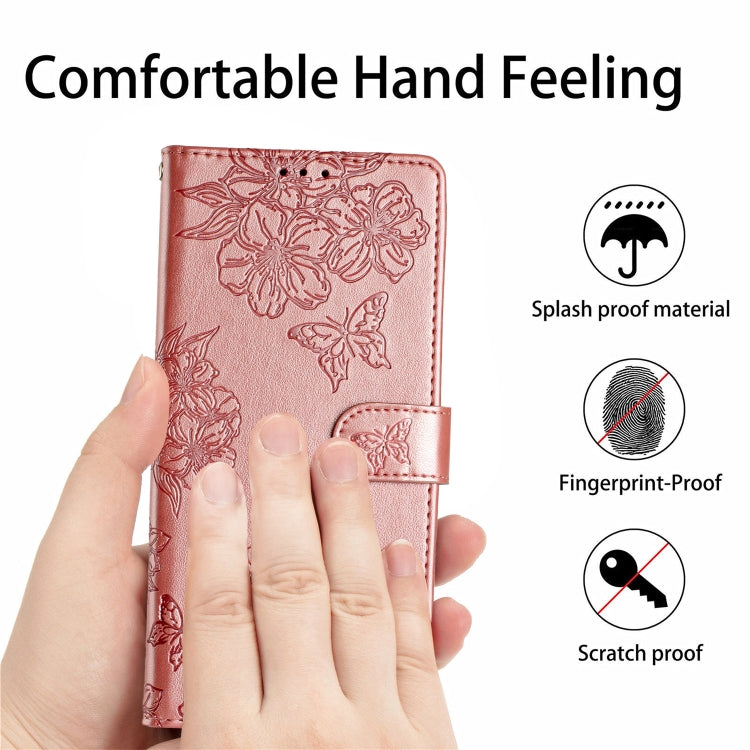 For Samsung Galaxy S25 Ultra 5G Cherry Blossom Butterfly Skin Feel Embossed PU Phone Case(Rose Gold) by buy2fix