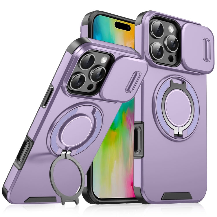 For iPhone 16 Pro Max Sliding Camshield Ring Holder Phone Case(Purple) by buy2fix