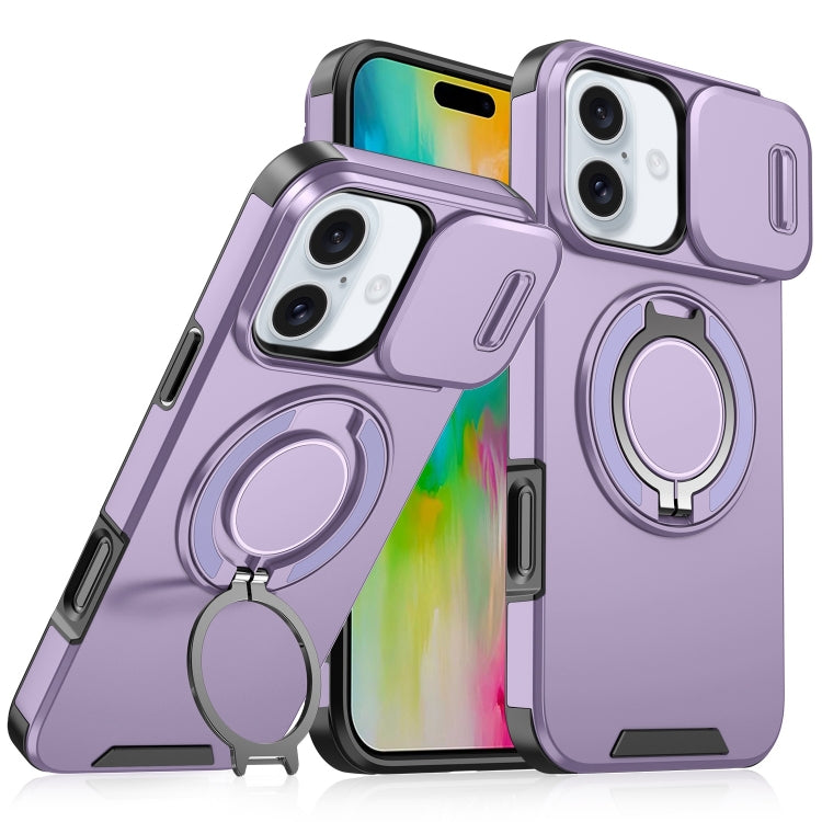 For iPhone 16 Plus Sliding Camshield Ring Holder Phone Case(Purple) - iPhone 16 Plus Cases by buy2fix | Online Shopping UK | buy2fix