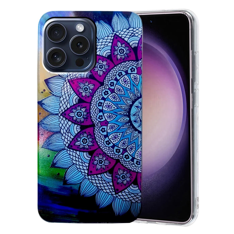 For iPhone 16 Pro Max Colored Drawing Pattern TPU Phone Case(Half-flower) by buy2fix