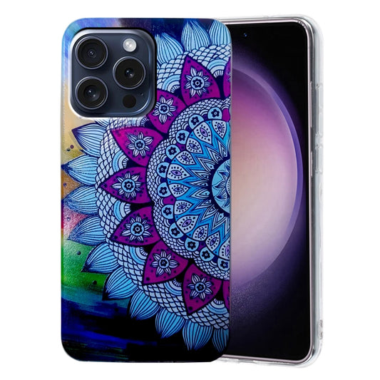For iPhone 16 Pro Max Colored Drawing Pattern TPU Phone Case(Half-flower) by buy2fix