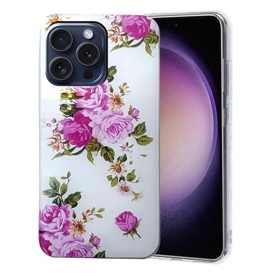 For iPhone 16 Pro Max Colored Drawing Pattern TPU Phone Case(Rose Flower) by buy2fix