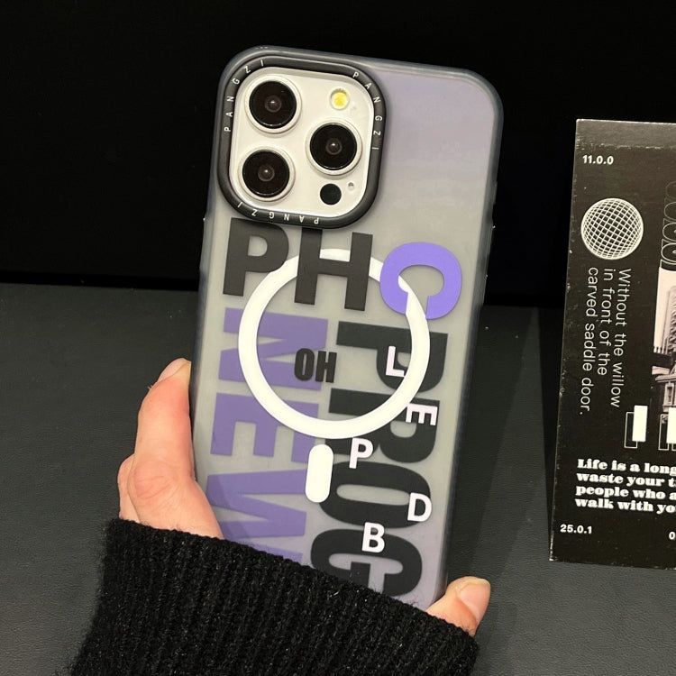 For iPhone 13 Pro Double-Layer Frosted IMD MagSafe Phone Case(Purple Gradient Letters) by buy2fix