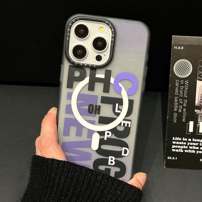 For iPhone 13 Pro Double-Layer Frosted IMD MagSafe Phone Case(Purple Gradient Letters) by buy2fix