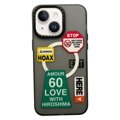 For iPhone 13 Double-Layer Frosted IMD MagSafe Phone Case(Yellow Label Warning) by buy2fix