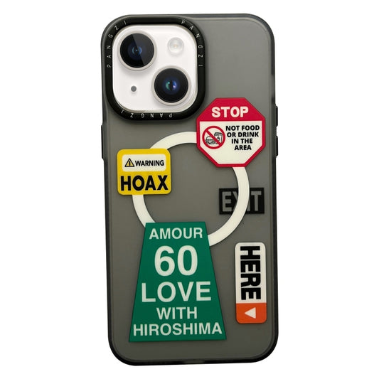 For iPhone 13 Double-Layer Frosted IMD MagSafe Phone Case(Yellow Label Warning) by buy2fix