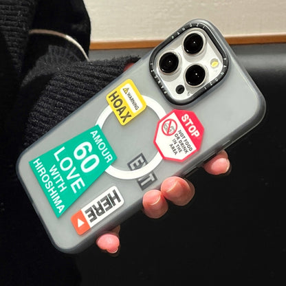 For iPhone 13 Double-Layer Frosted IMD MagSafe Phone Case(Yellow Label Warning) by buy2fix