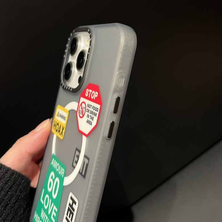 For iPhone 13 Double-Layer Frosted IMD MagSafe Phone Case(Yellow Label Warning) by buy2fix