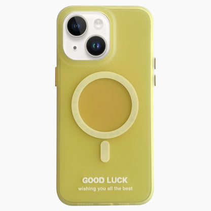 For iPhone 14 Double-Layer Frosted IMD Macaron Color MagSafe Phone Case(Yellow) by buy2fix