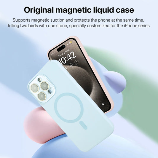 For iPhone 15 Pro Liquid Silicone MagSafe Full Coverage Phone Case with Lens Film(Blue) - iPhone 15 Pro Cases by buy2fix | Online Shopping UK | buy2fix