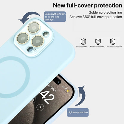 For iPhone 15 Liquid Silicone MagSafe Full Coverage Phone Case with Lens Film(White) - iPhone 15 Cases by buy2fix | Online Shopping UK | buy2fix