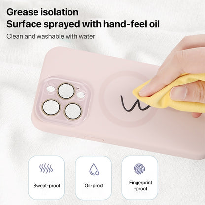 For iPhone 14 Liquid Silicone MagSafe Full Coverage Phone Case with Lens Film(Pink) by buy2fix