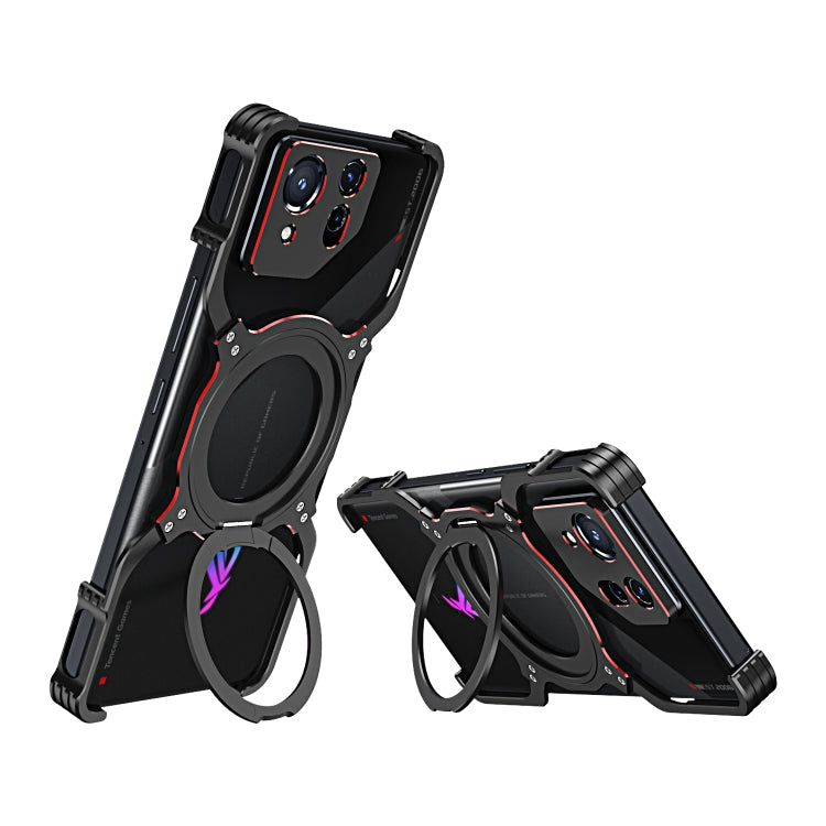 For Asus ROG Phone 8 / 8 Pro Mechanical Arm Borderless MagSafe Holder Metal Phone Case(Black Red) - ASUS Cases by buy2fix | Online Shopping UK | buy2fix