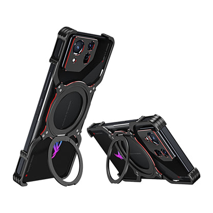 For Asus ROG Phone 8 / 8 Pro Mechanical Arm Borderless MagSafe Holder Metal Phone Case(Black Red) - ASUS Cases by buy2fix | Online Shopping UK | buy2fix