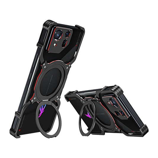 For Asus ROG Phone 8 / 8 Pro Mechanical Arm Borderless MagSafe Holder Metal Phone Case(Black Red) - ASUS Cases by buy2fix | Online Shopping UK | buy2fix