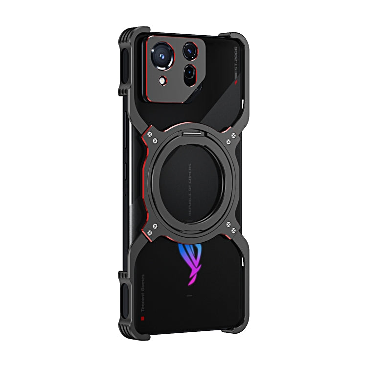 For Asus ROG Phone 8 / 8 Pro Mechanical Arm Borderless MagSafe Holder Metal Phone Case(Black Red) - ASUS Cases by buy2fix | Online Shopping UK | buy2fix
