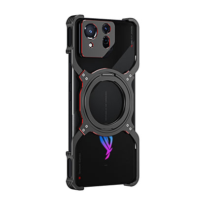 For Asus ROG Phone 8 / 8 Pro Mechanical Arm Borderless MagSafe Holder Metal Phone Case(Black Red) - ASUS Cases by buy2fix | Online Shopping UK | buy2fix