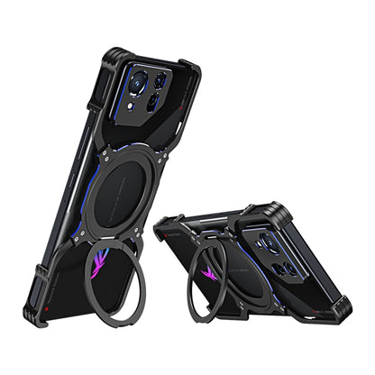 For Asus ROG Phone 8 / 8 Pro Mechanical Arm Borderless MagSafe Holder Metal Phone Case(Black Blue) - ASUS Cases by buy2fix | Online Shopping UK | buy2fix