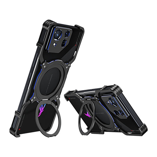 For Asus ROG Phone 8 / 8 Pro Mechanical Arm Borderless MagSafe Holder Metal Phone Case(Black Blue) - ASUS Cases by buy2fix | Online Shopping UK | buy2fix