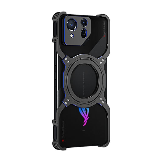 For Asus ROG Phone 8 / 8 Pro Mechanical Arm Borderless MagSafe Holder Metal Phone Case(Black Blue) - ASUS Cases by buy2fix | Online Shopping UK | buy2fix