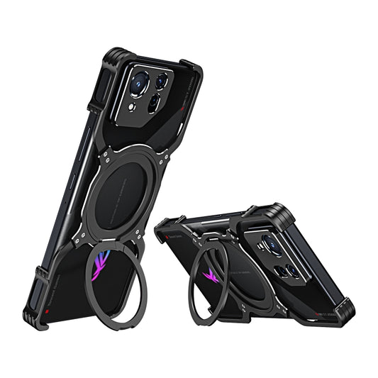 For Asus ROG Phone 8 / 8 Pro Mechanical Arm Borderless MagSafe Holder Metal Phone Case(Black Silver) - ASUS Cases by buy2fix | Online Shopping UK | buy2fix