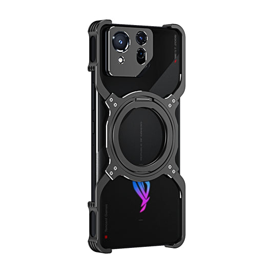 For Asus ROG Phone 8 / 8 Pro Mechanical Arm Borderless MagSafe Holder Metal Phone Case(Black Silver) - ASUS Cases by buy2fix | Online Shopping UK | buy2fix