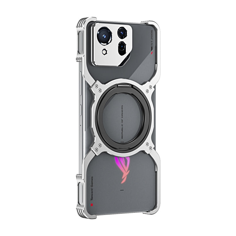 For Asus ROG Phone 8 / 8 Pro Mechanical Arm Borderless MagSafe Holder Metal Phone Case(Silver) - ASUS Cases by buy2fix | Online Shopping UK | buy2fix