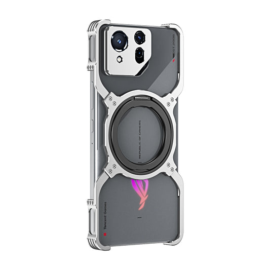 For Asus ROG Phone 8 / 8 Pro Mechanical Arm Borderless MagSafe Holder Metal Phone Case(Silver) - ASUS Cases by buy2fix | Online Shopping UK | buy2fix