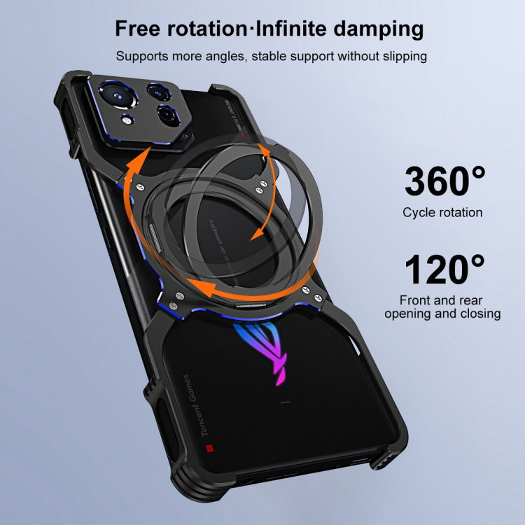 For Asus ROG Phone 8 / 8 Pro Mechanical Arm Borderless MagSafe Holder Metal Phone Case(Black Purple) - ASUS Cases by buy2fix | Online Shopping UK | buy2fix