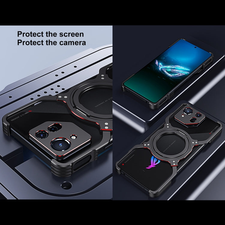 For Asus ROG Phone 8 / 8 Pro Mechanical Arm Borderless MagSafe Holder Metal Phone Case(Black Purple) - ASUS Cases by buy2fix | Online Shopping UK | buy2fix