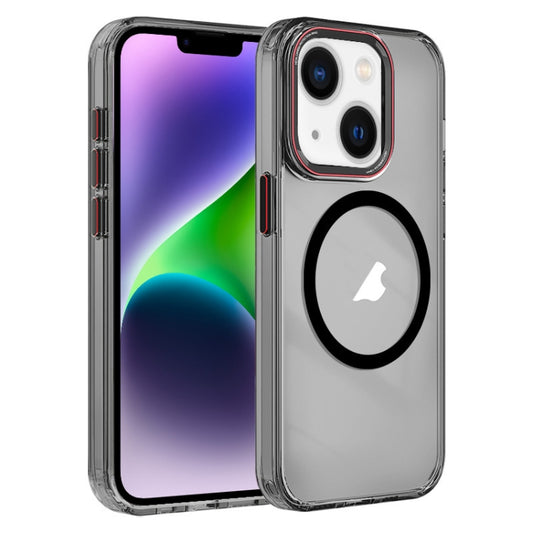 For iPhone 14 Crystal TPU Hybrid PC MagSafe Phone Case(Transparent Black) by buy2fix