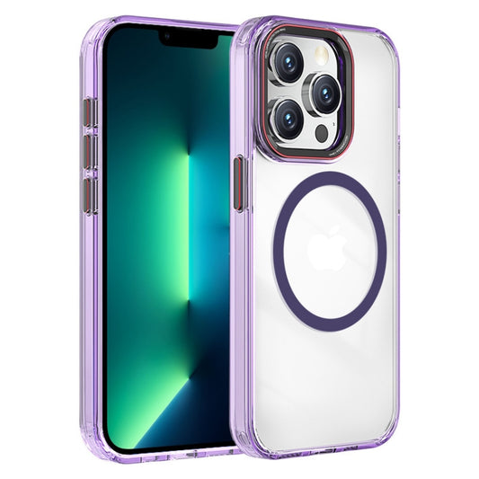 For iPhone 13 Pro Max Crystal TPU Hybrid PC MagSafe Phone Case(Transparent Purple) by buy2fix