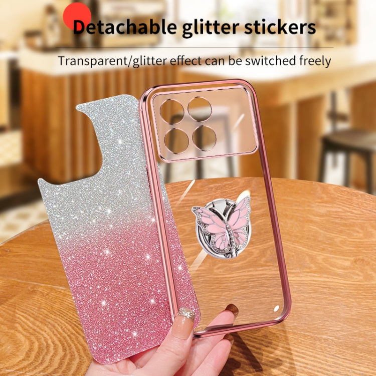 For Redmi K70 / K70 Pro Plated Gradient Glitter Butterfly Holder TPU Phone Case(Silver) by buy2fix