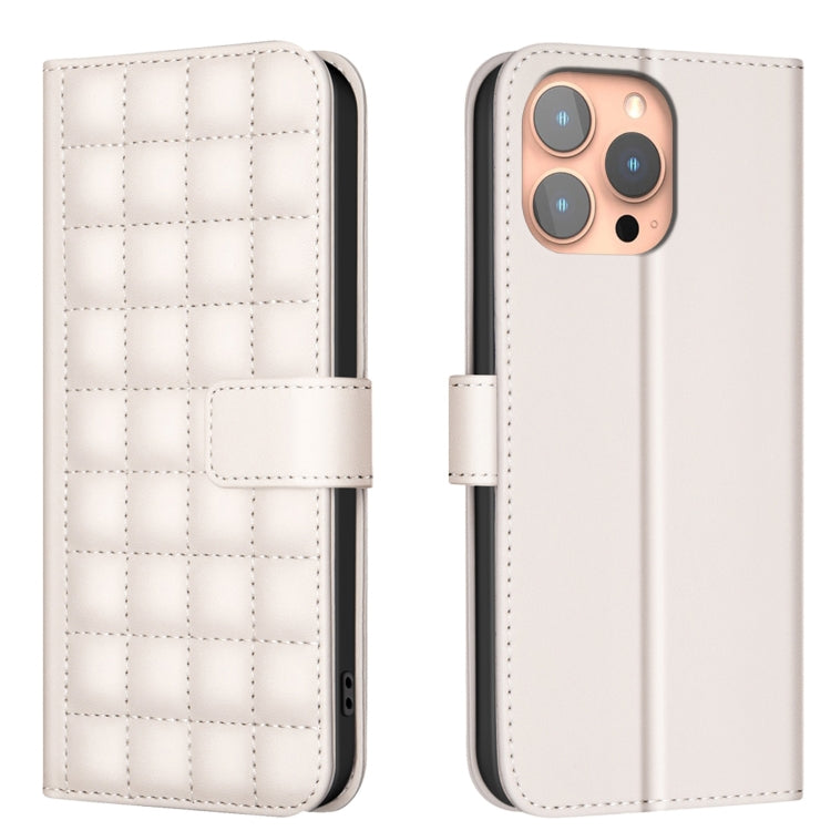 For iPhone 16 Pro Max Square Texture Leather Phone Case(Beige) by buy2fix