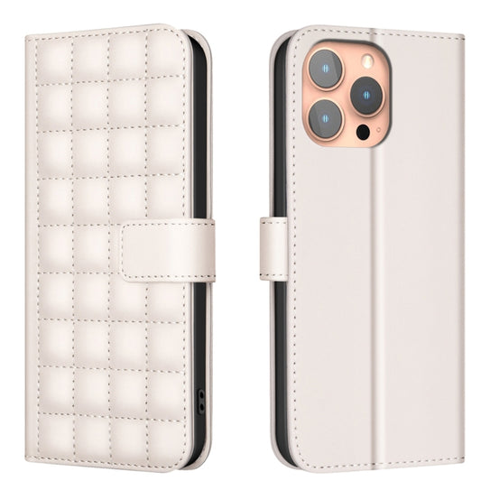 For iPhone 16 Pro Max Square Texture Leather Phone Case(Beige) by buy2fix