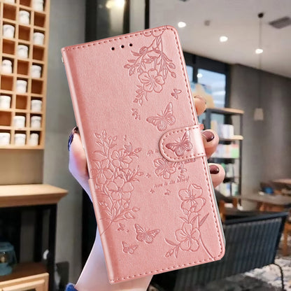 For Google Pixel 9 Pro XL Butterflies and Flowers Leather Phone Case(Rose Gold) by buy2fix