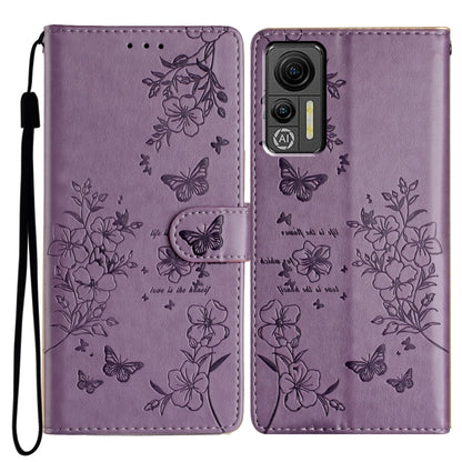 For Ulefone Note 14 Butterflies and Flowers Leather Phone Case(Purple) by buy2fix