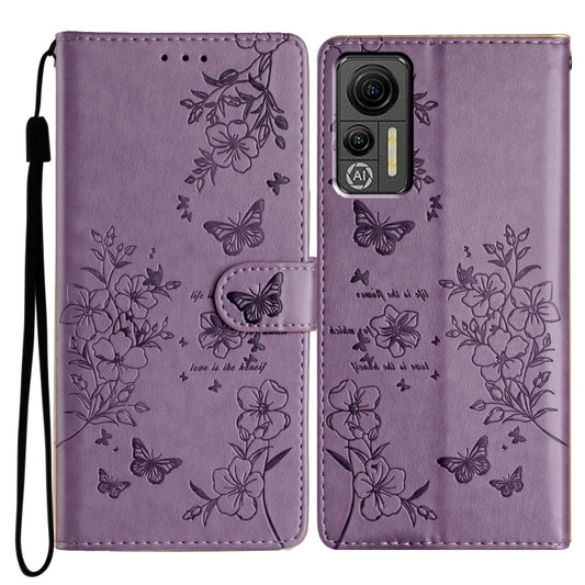 For Ulefone Note 14 Butterflies and Flowers Leather Phone Case(Purple) by buy2fix