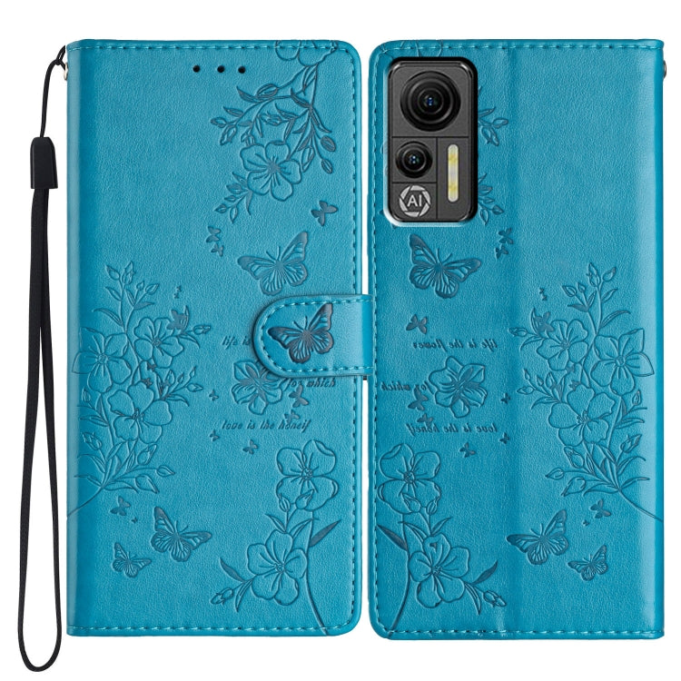 For Ulefone Note 14 Butterflies and Flowers Leather Phone Case(Blue) by buy2fix